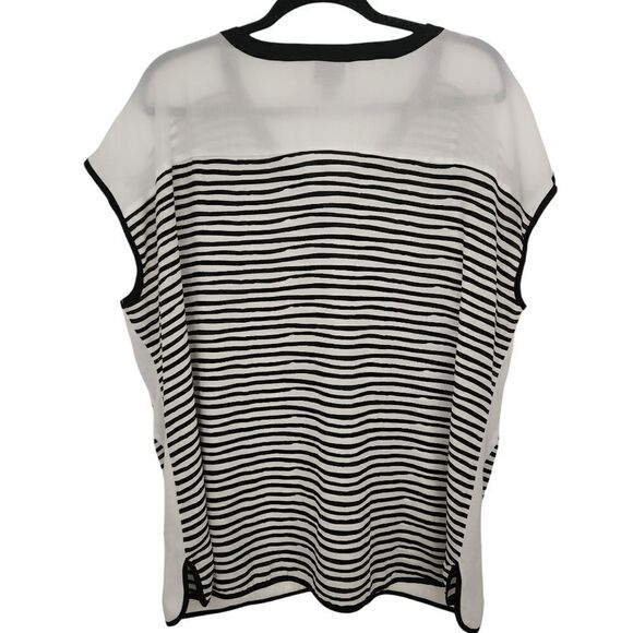 Worthington Woman Cap Sleeve Sheer Striped Button Front Blouse Size 2X - Picture 2 of 6